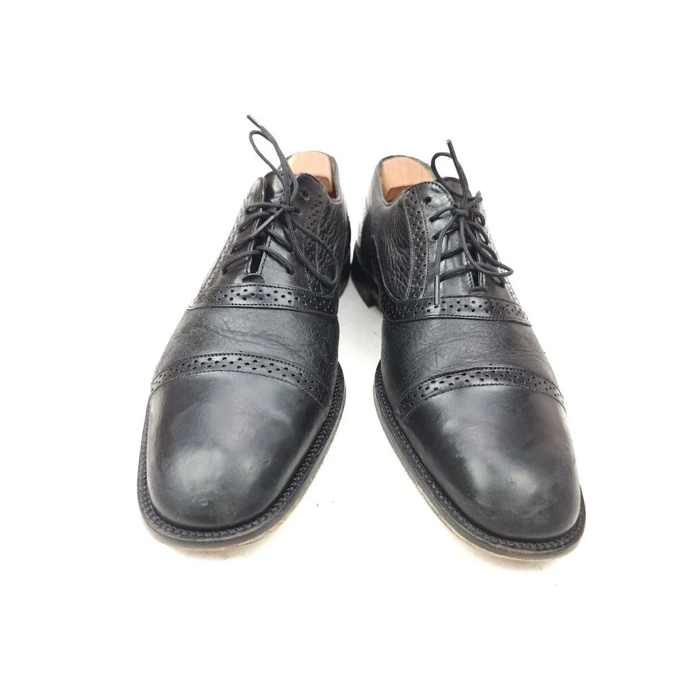 Mezlan Marque Shoes Men's 10 M Black Leather Brogue Cap Toe Oxford Lace Dress